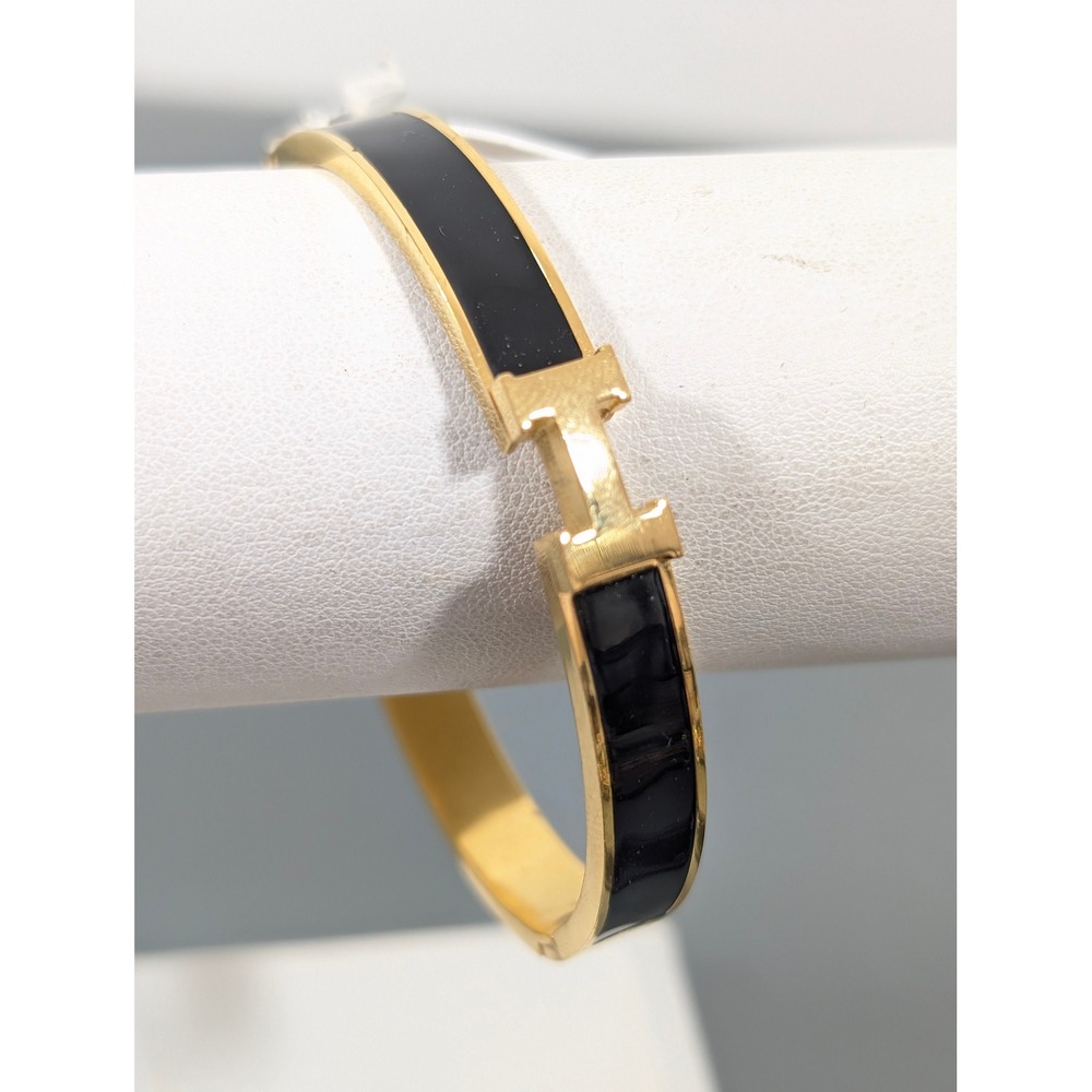 Blanche & Co Gold Tone Hinged Bracelet‎ Black Enamel 6.5" NWT